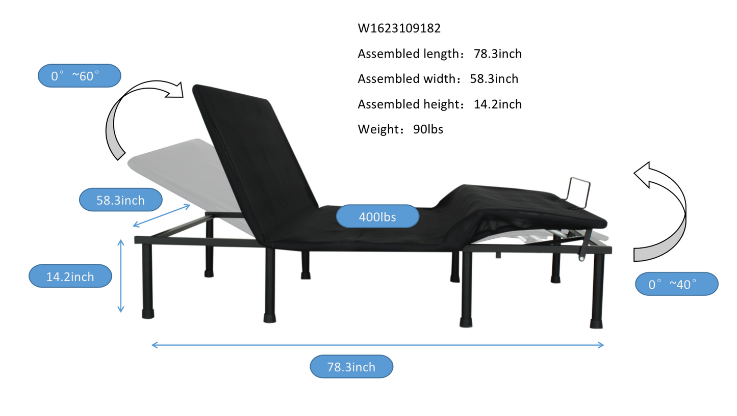 Adjustable Bed Base-Motorized Head and Foot Incline-Quick and Easy Assembly