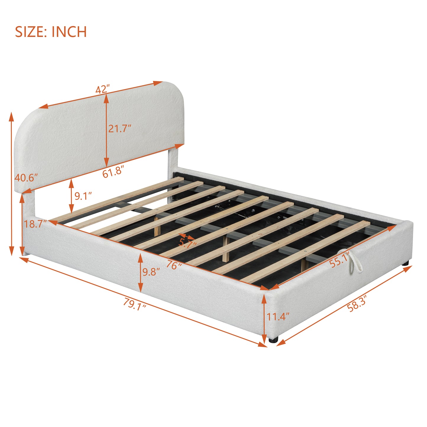 Teddy Fleece Full  Size Upholstered Platform Bed with Hydraulic Storage System, White