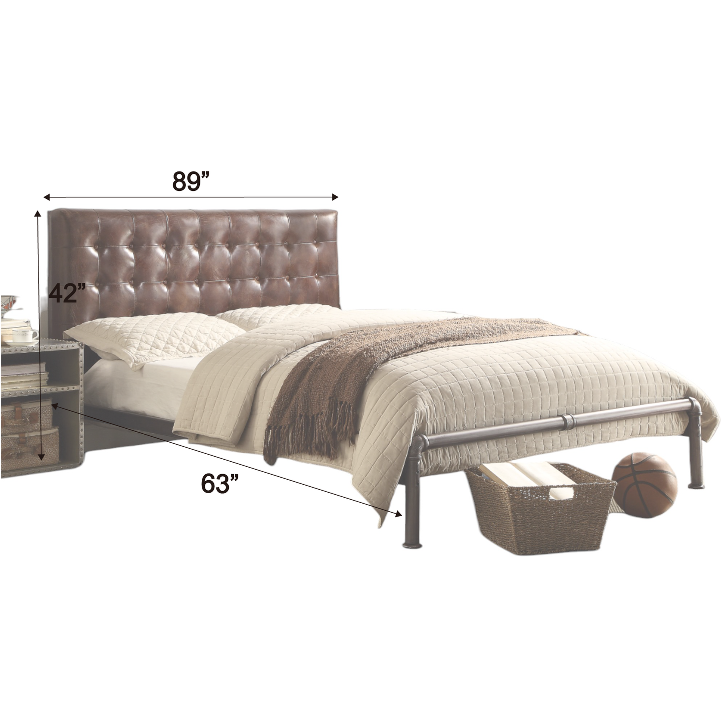 ACME Brancaster Queen Bed in Vintage Brown Top Grain Leather 26210Q