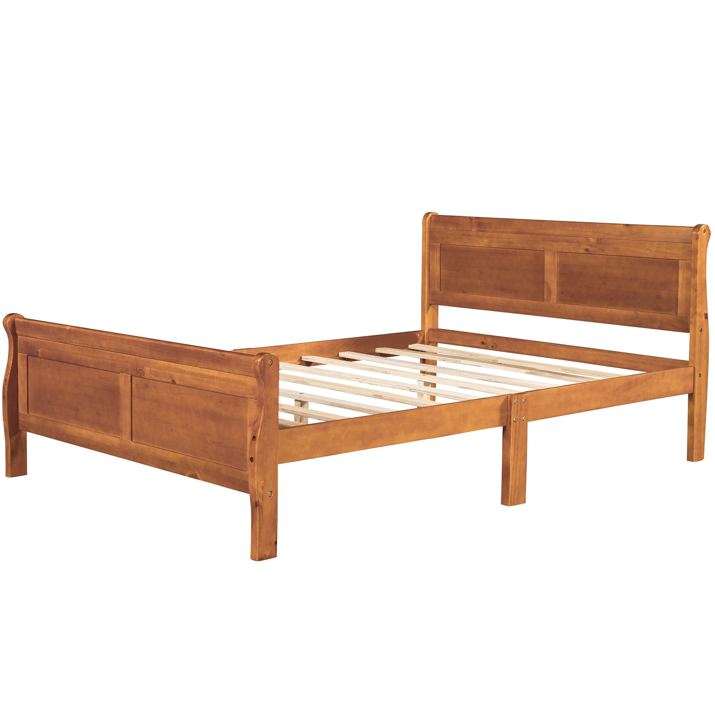 Cama con plataforma de madera de tamaño completo con cabecera y soporte de listones de madera (roble)