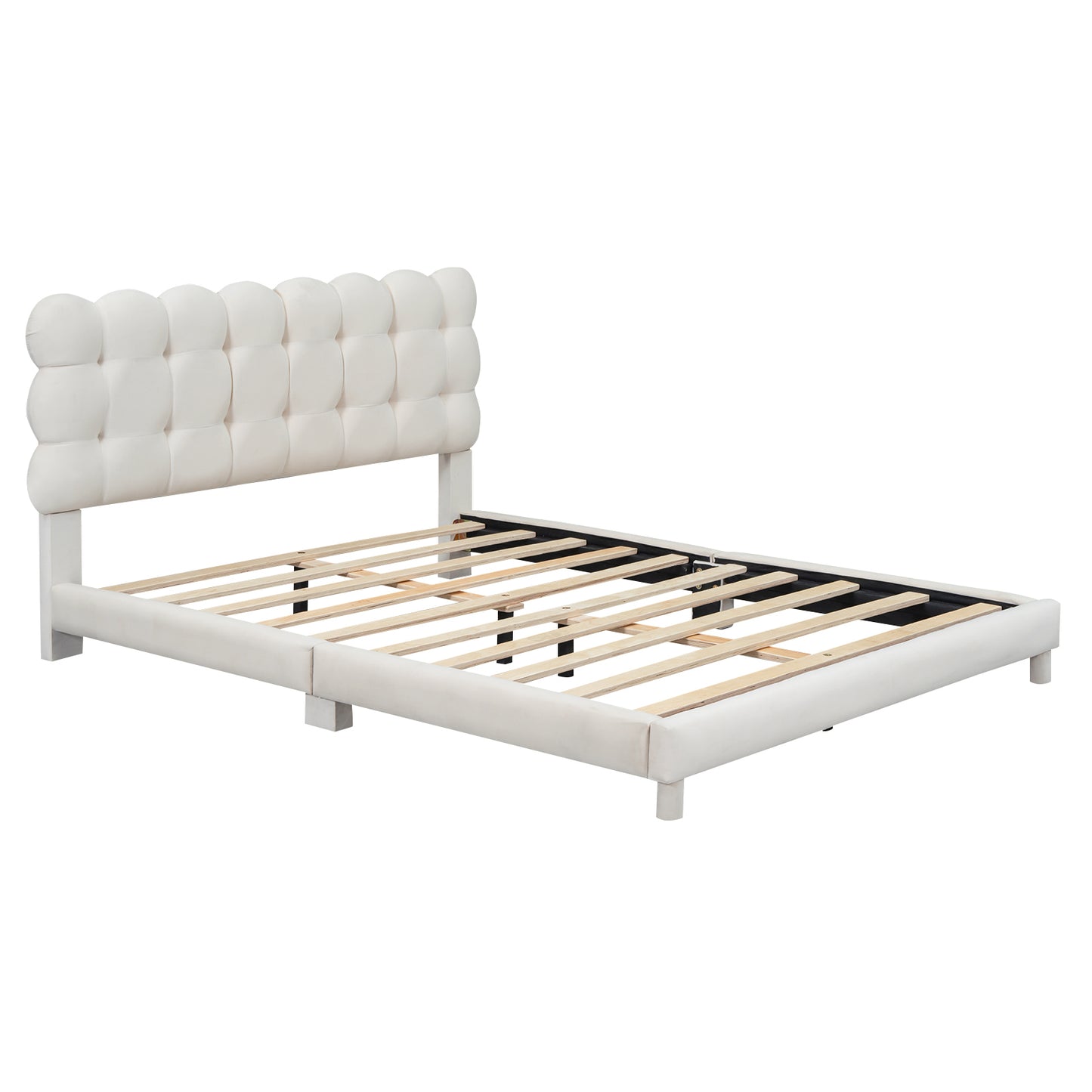 Full Size Upholstered Platform Bed with Soft Headboard,Beige