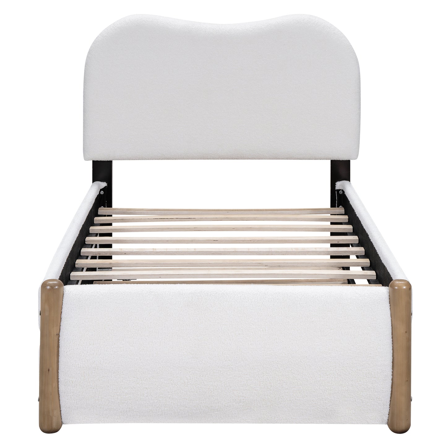 Lit plateforme rembourré pour lit simple avec pieds de support en bois et lit gigogne pour lit simple, blanc