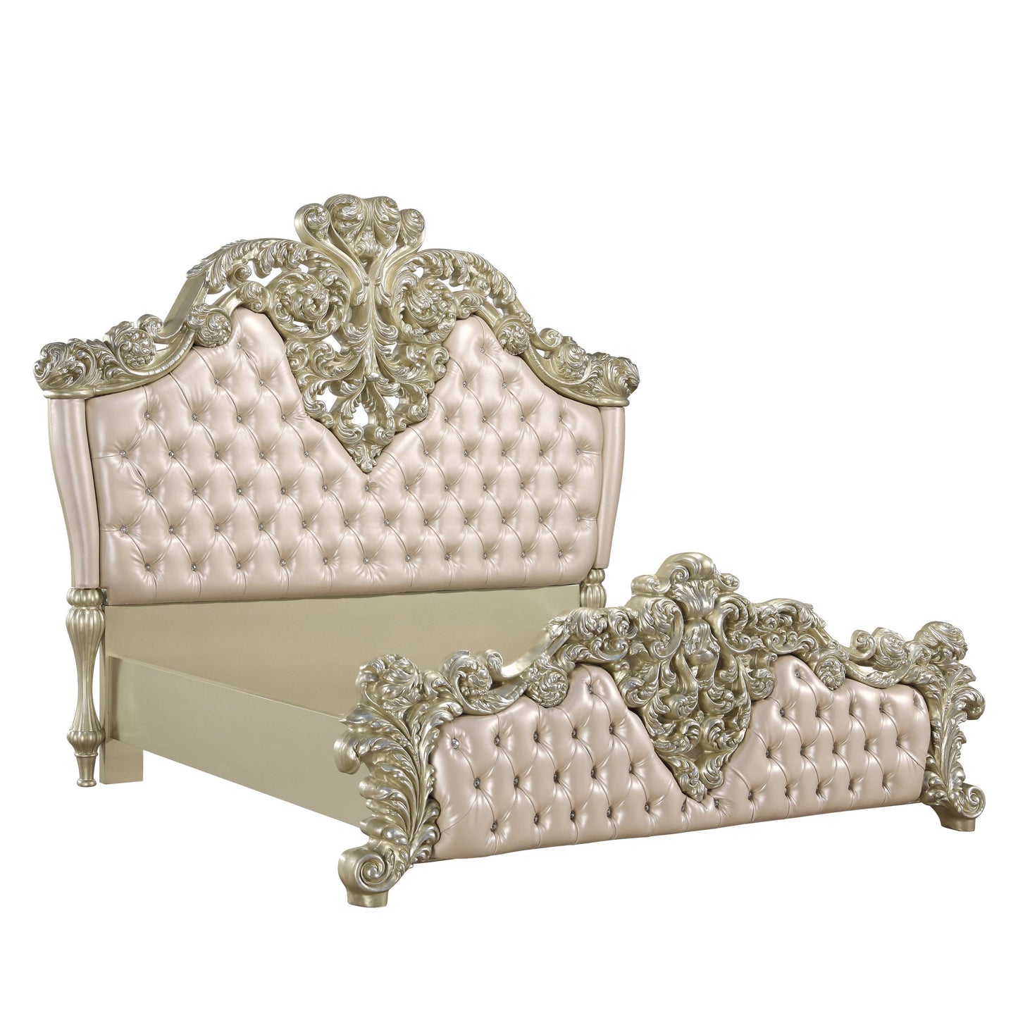 ACME Vatican Eastern King Bed, PU Leather, Light Gold & Champagne Silver Finish BD00461EK