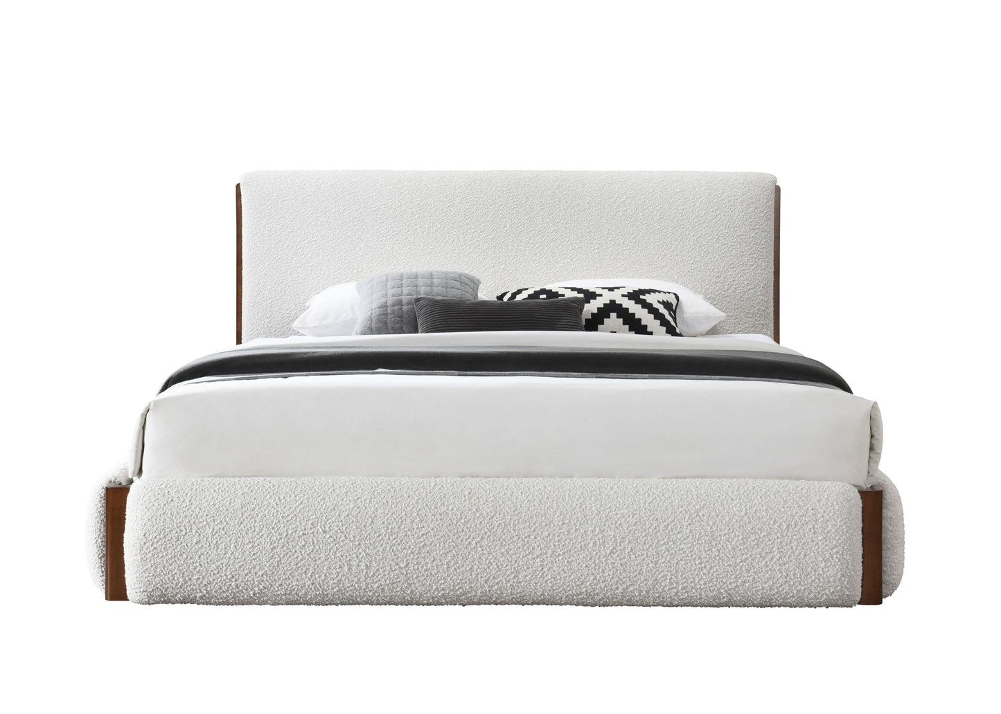 ACME Sandro Queen Bed, White Bouclé & Walnut Finish BD02470Q