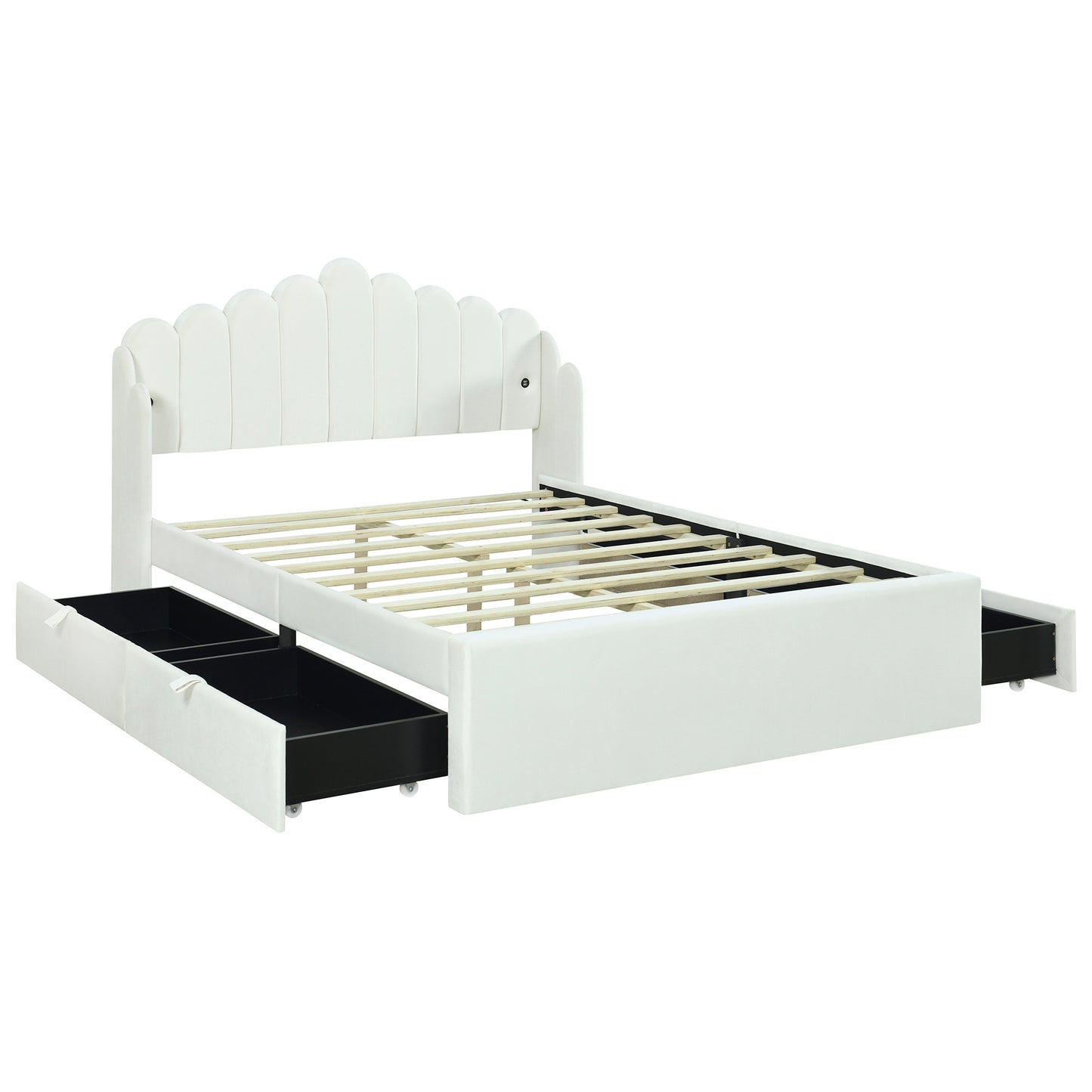 Full Size Upholstered Platform Bed with 4 Drawers and 2 USB, Beige