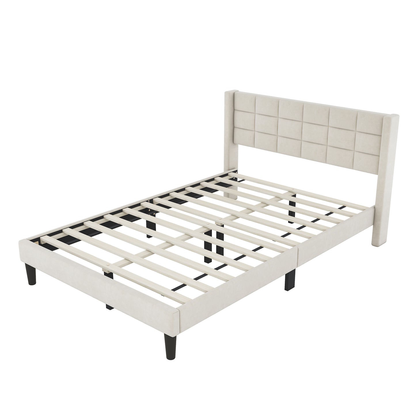 Queen Size Upholstered Platform Bed with Support Legs, Beige