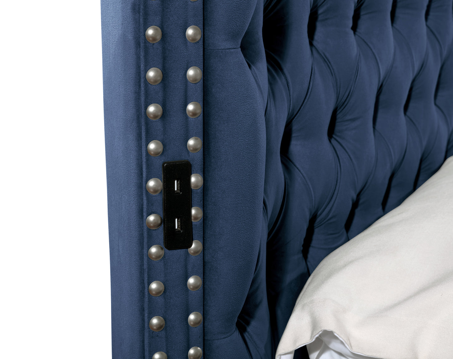 Queen Size Tufted Storage Bed made with Wood in Blue