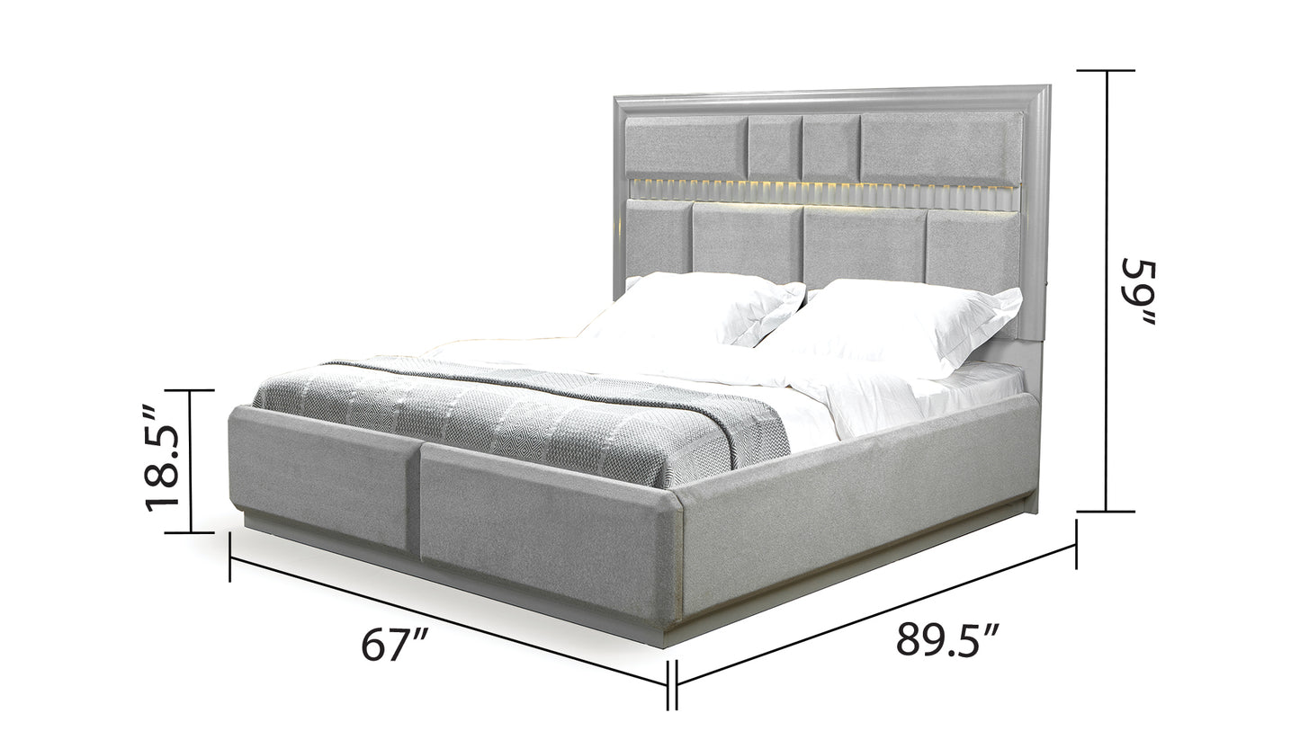 Modern Style 4 Pc Queen Bedroom Set Made with Wood in Gray