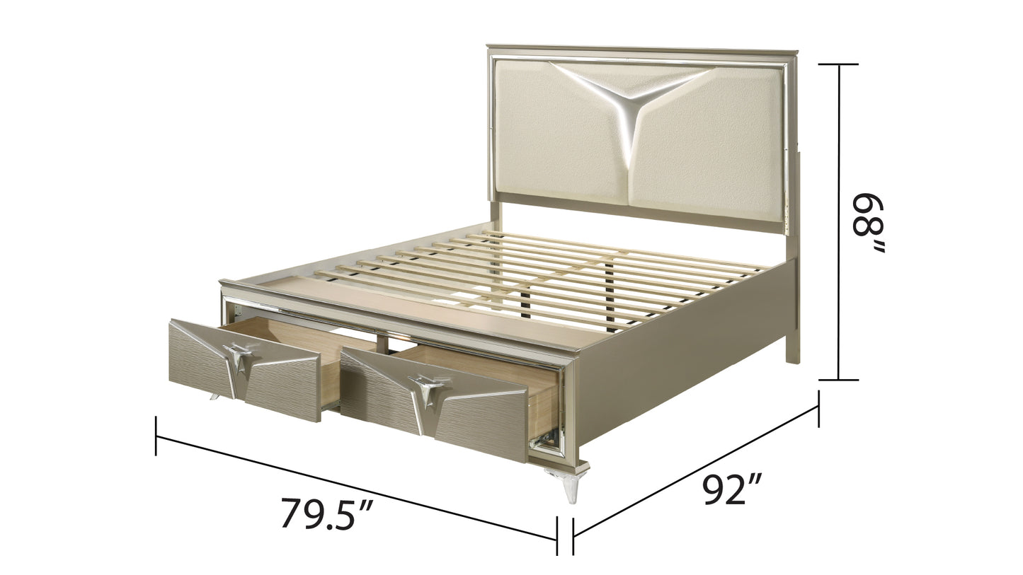 Modern Style King 4PC Bedroom Set Made with Wood & LED Headboard