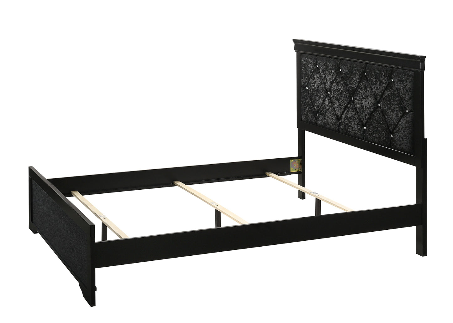 Modern 1pc Black Finish Full Size Panel Bed Wooden Fabric Upholstered Headboard Crystal-Like Button Tufted Fabric Bedroom Furniture