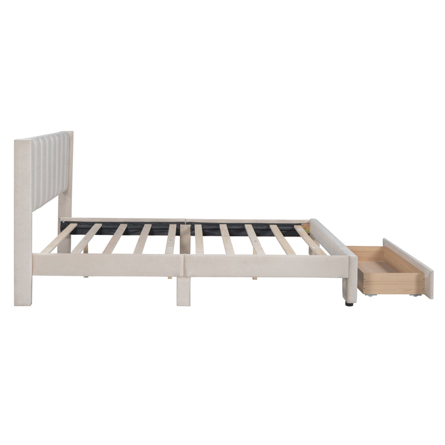 Full Size Storage Bed Velvet Upholstered Platform Bed with a Big Drawer - Beige(old sku:WF296850AAA)