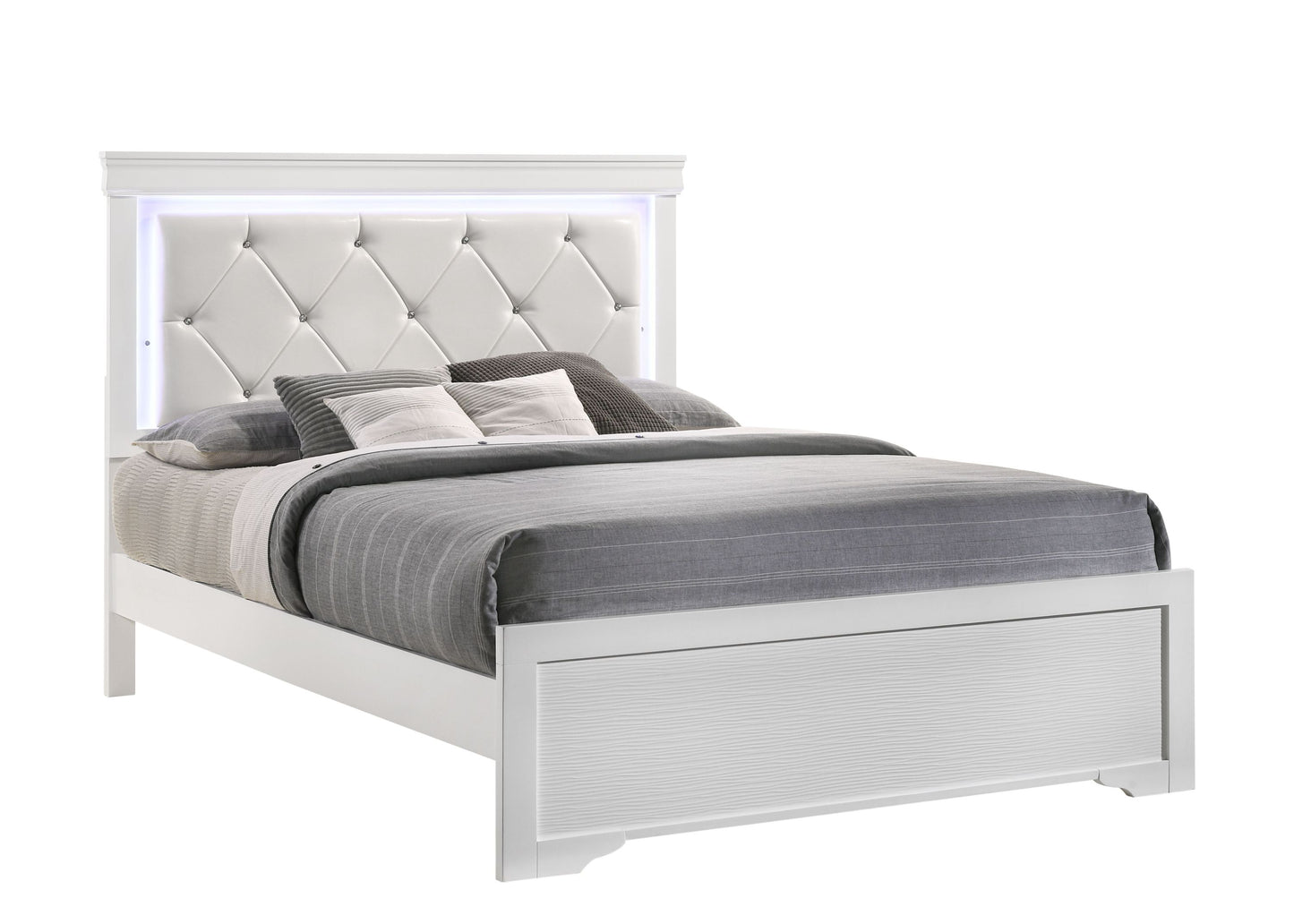 Modern Twin Size LED Bed made with Wood in White