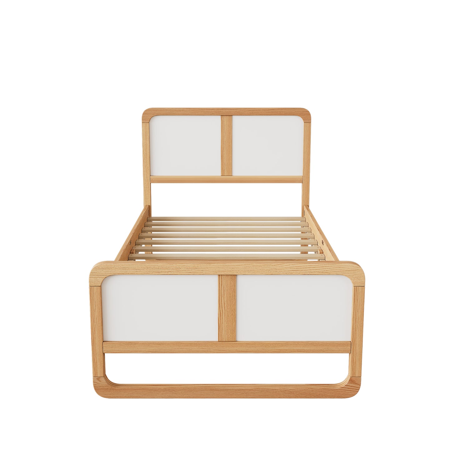 Modern Style Twin Size Solid Wood Platform Bed for  Kids, Teens, Adults, No Need Box Spring, Walnut and White