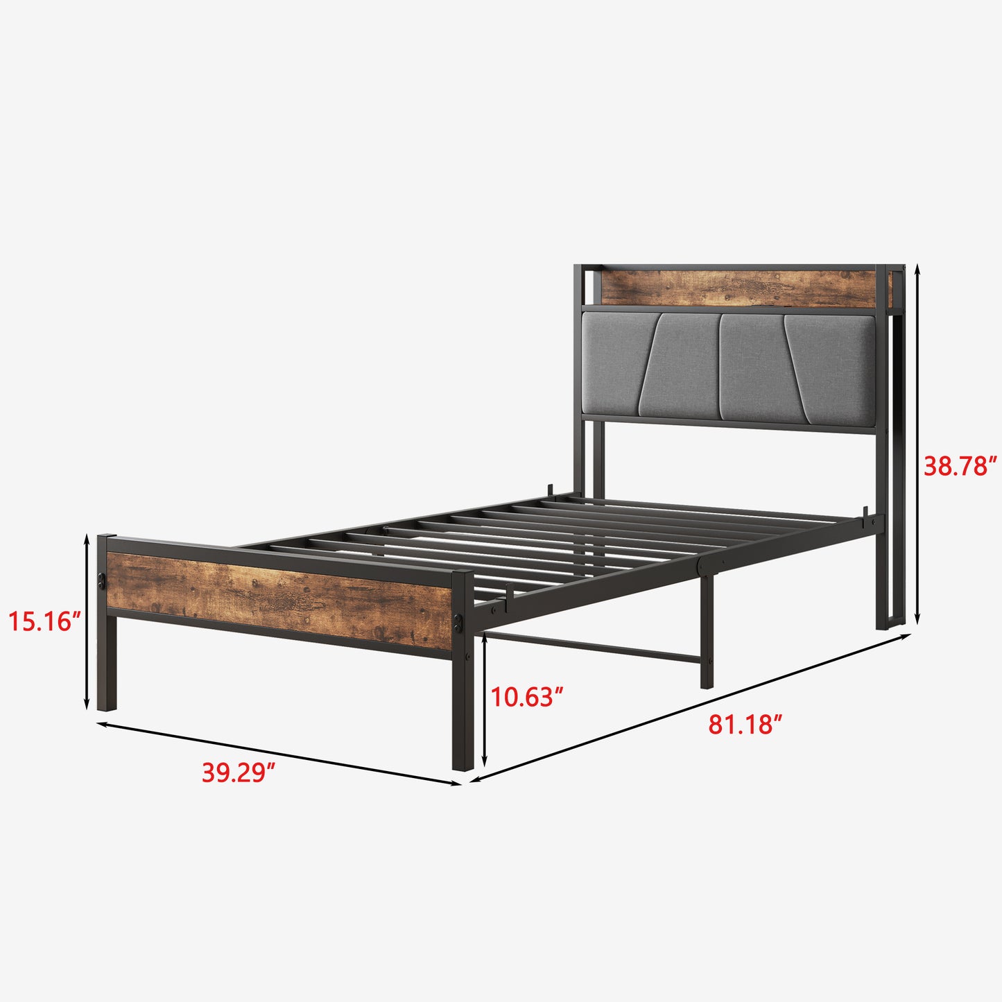 Cadre de lit double, tête de lit de rangement avec station de chargement, solide et stable, sans bruit, aucun sommier tapissier nécessaire, assemblage facile