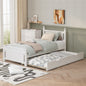 Twin Size Solid Wood Platform Bed Frame with trundle for Limited Space Kids, Teens, Adults, No Need Box Spring, White