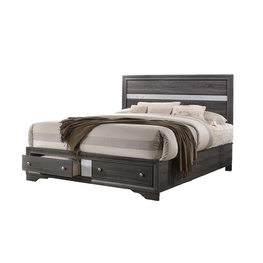 Traditional Style Full 4 Piece Storage Bedroom set made with Wood in Gray