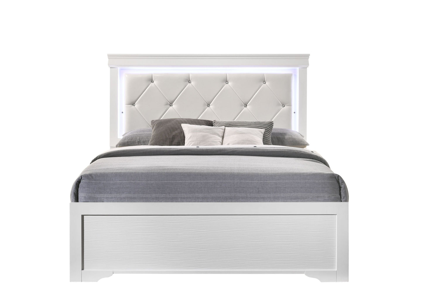 Modern Twin Size LED Bed made with Wood in White