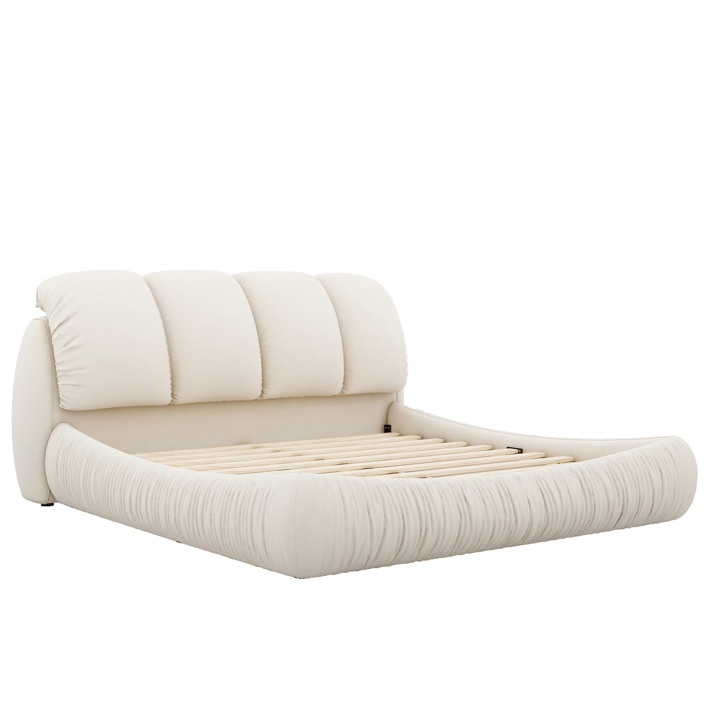 King Size Luxury Upholstered Bed with Thick Headboard, Velvet King Bed with Oversized Padded Backrest, Beige(Expect Arrive date 2024/3/12)