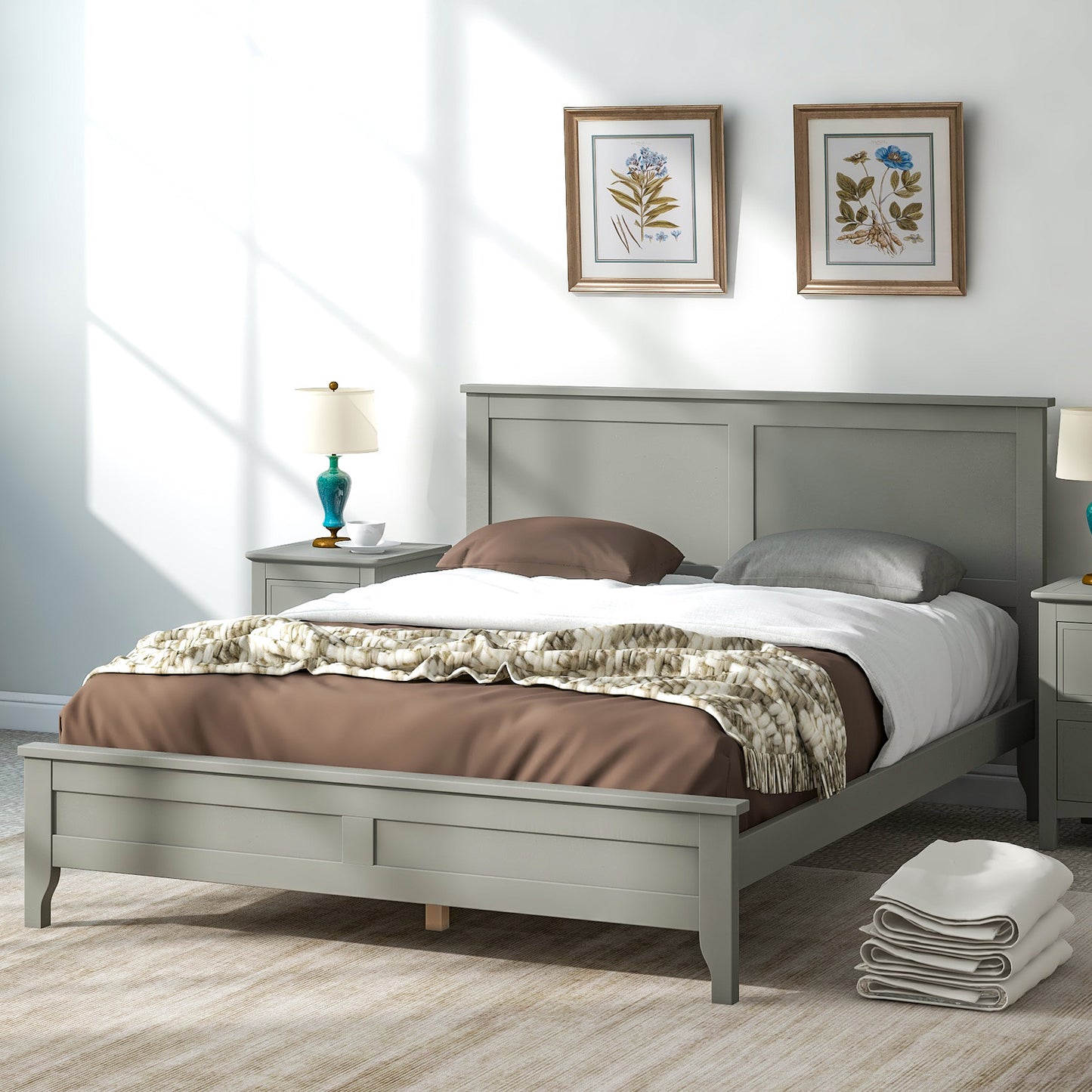 Modern Gray Solid Wood Full Platform Bed(old sku:WF283524AAE)