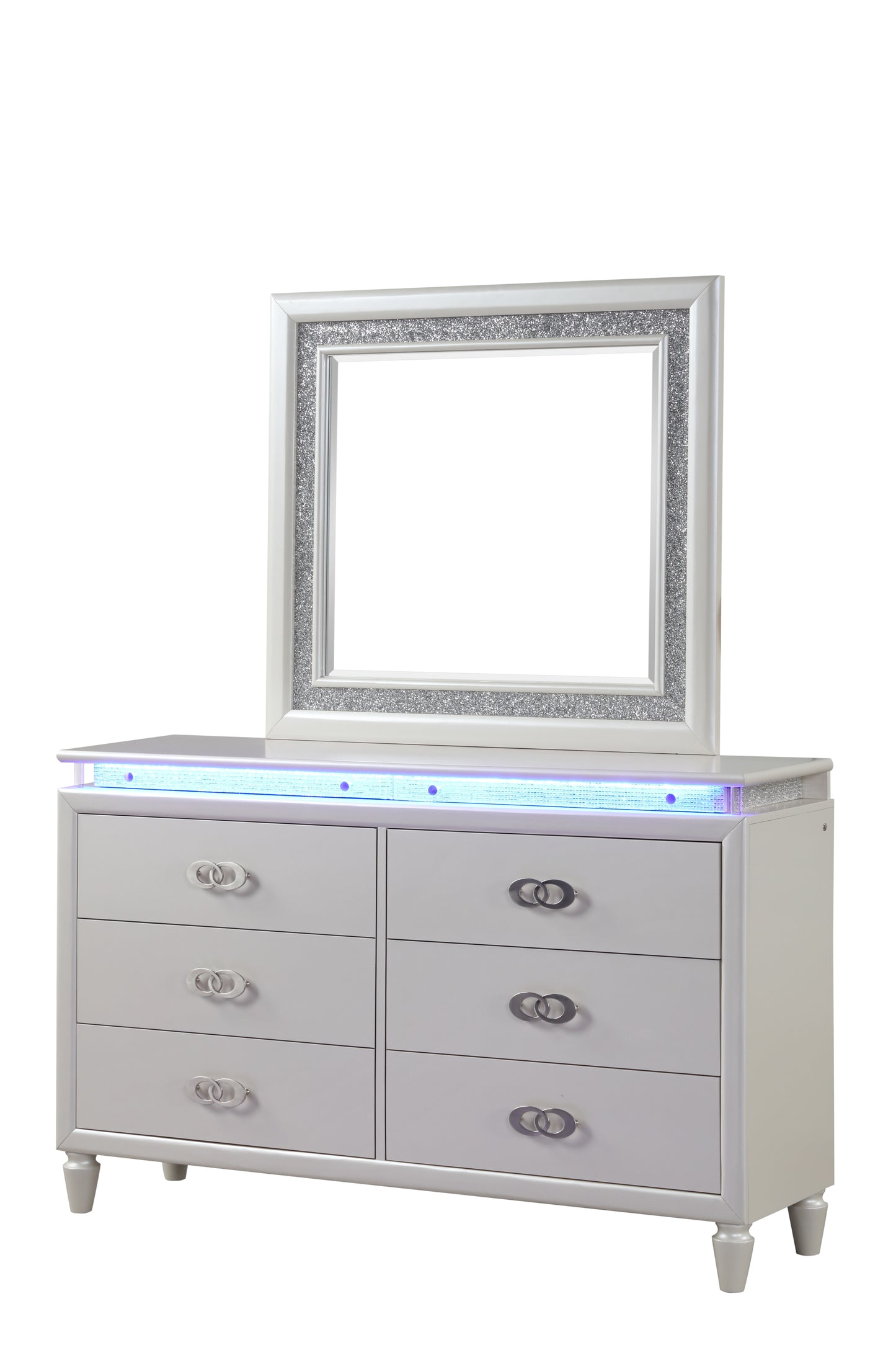 Queen 4 Pc LED Bedroom Set Made with Wood in Milky white