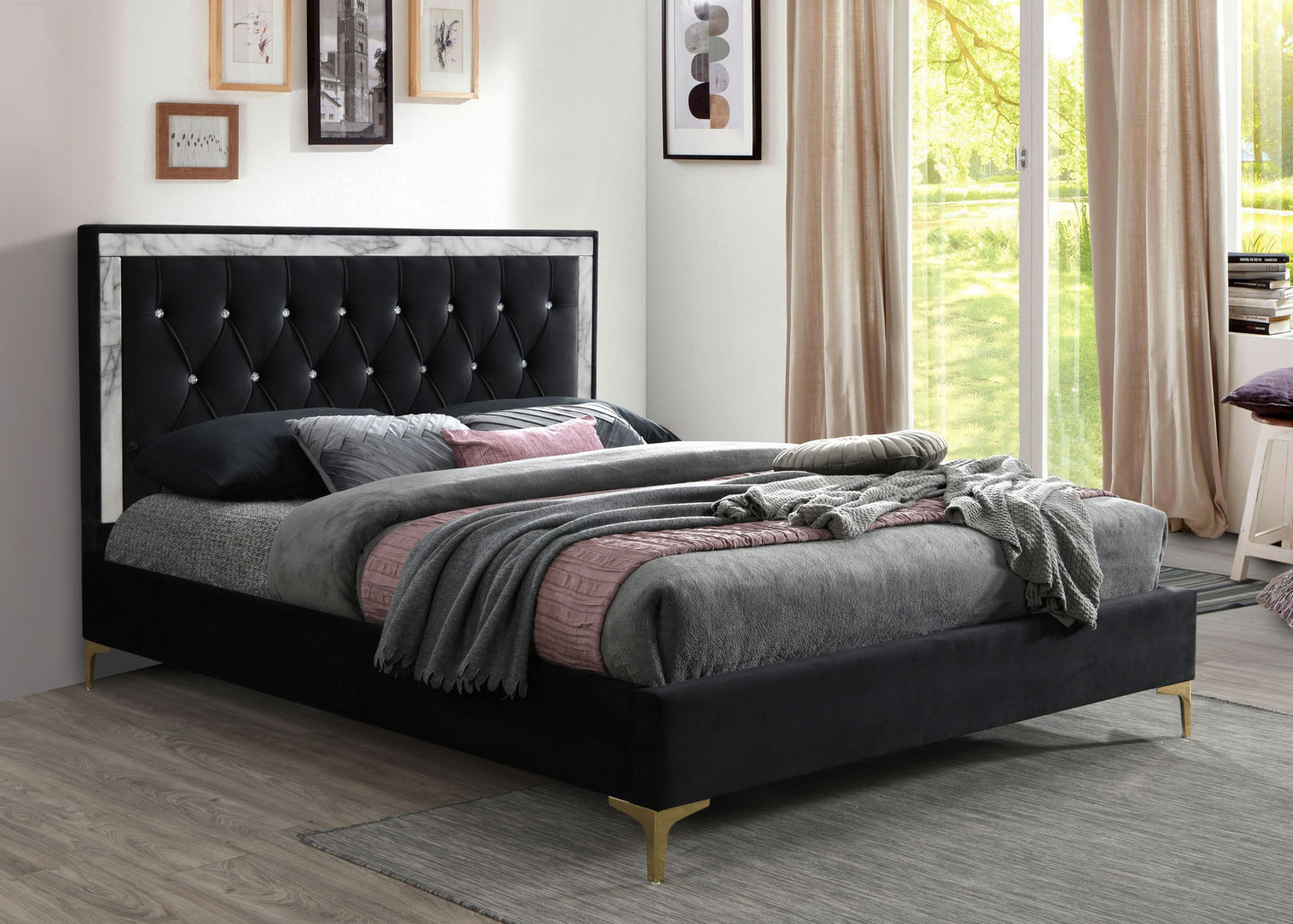 ACME Rowan Eastern King Bed, Black Fabric 28987EK