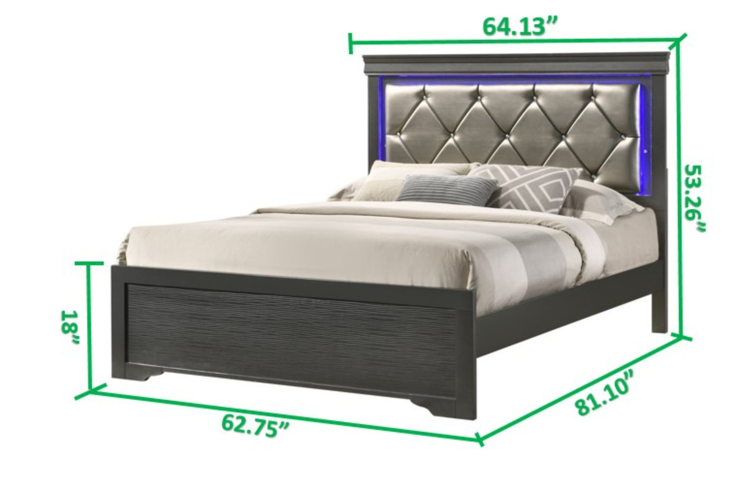 Queen 4 Piece LED Bedroom set made with Wood in Gray