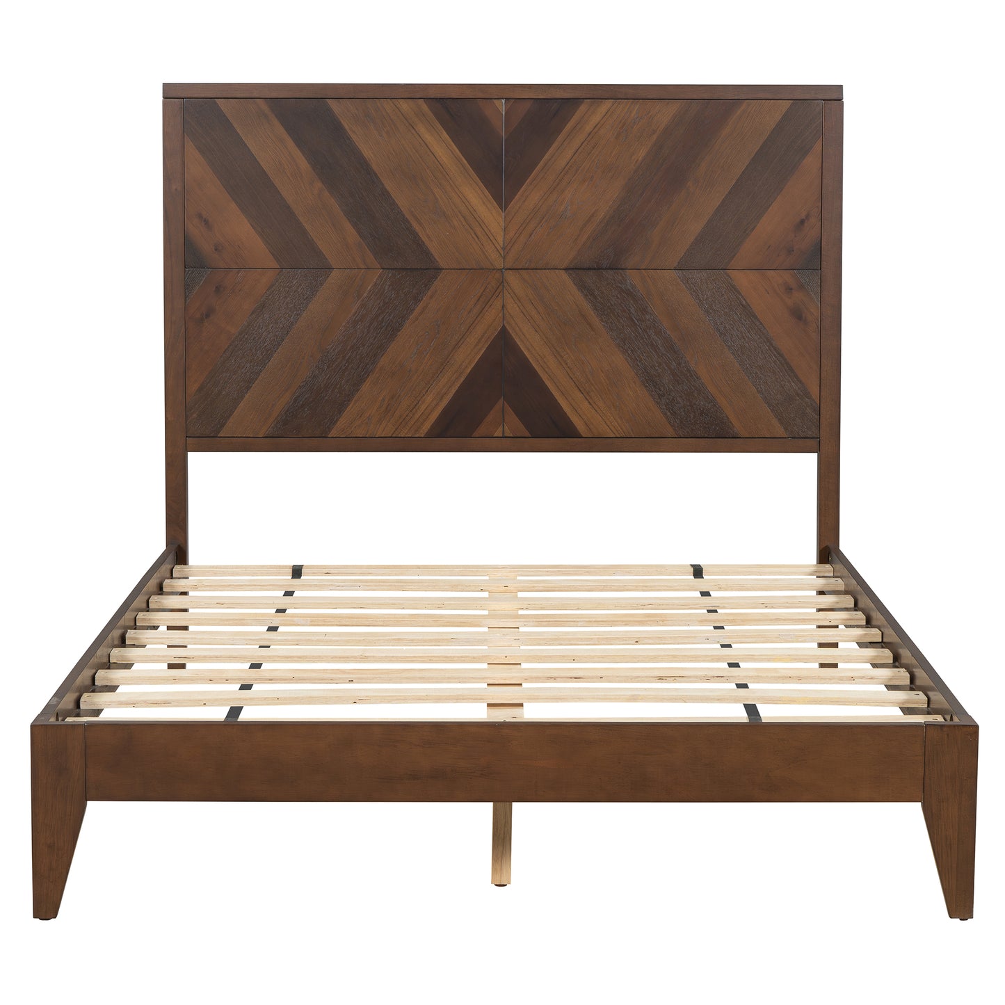 Mid-Century Modern Platform Bed Wood Slat Support with No Box Spring Needed,Full, Walnut