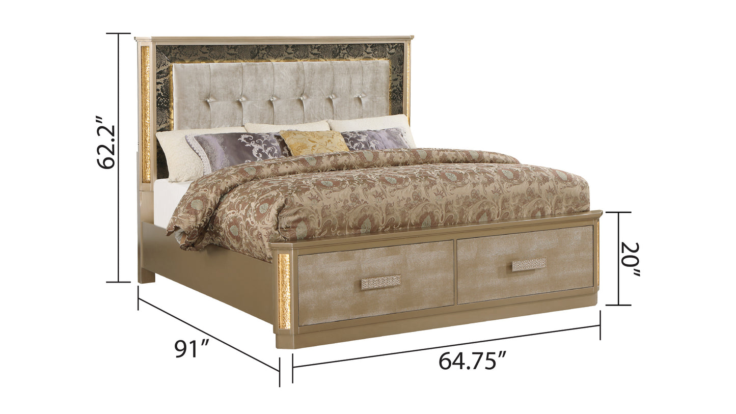 Queen 5PC Bedroom set Made with Wood in Gold