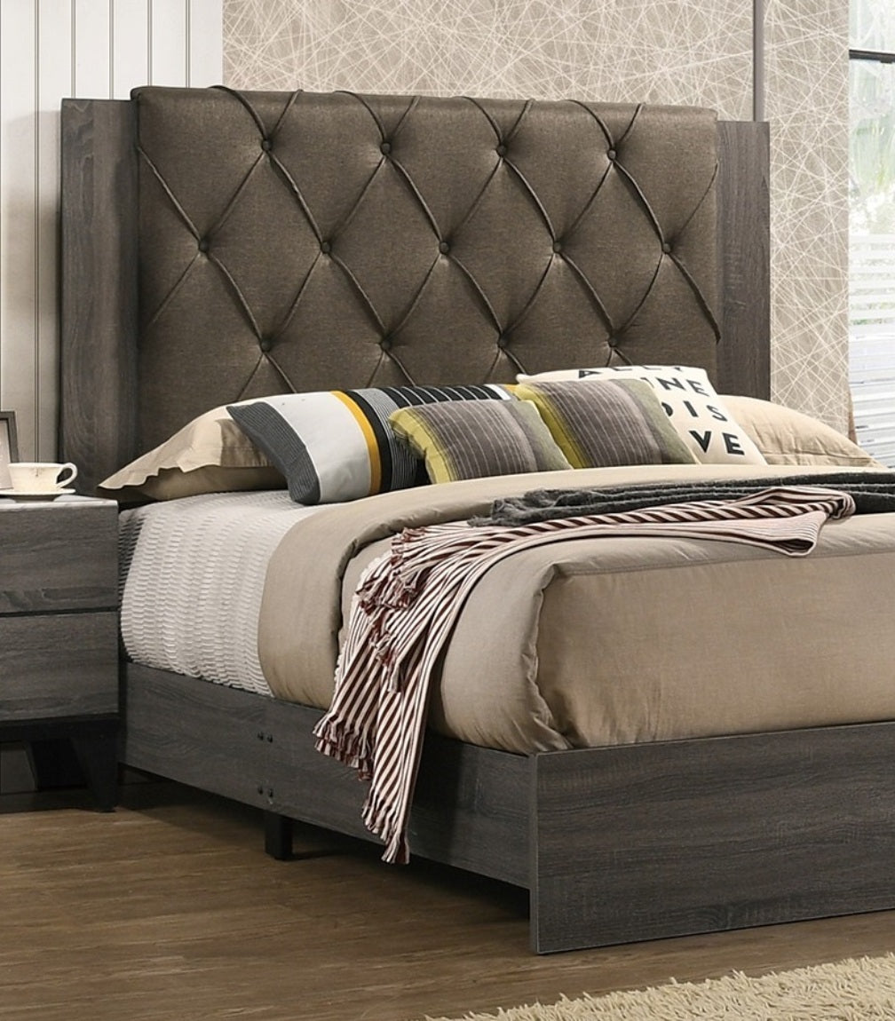 Contemporary 1pc California King Size Bed Bedroom Furniture Tufted Design Headboard Rubberwood 1pc Bedframe Gray Finish