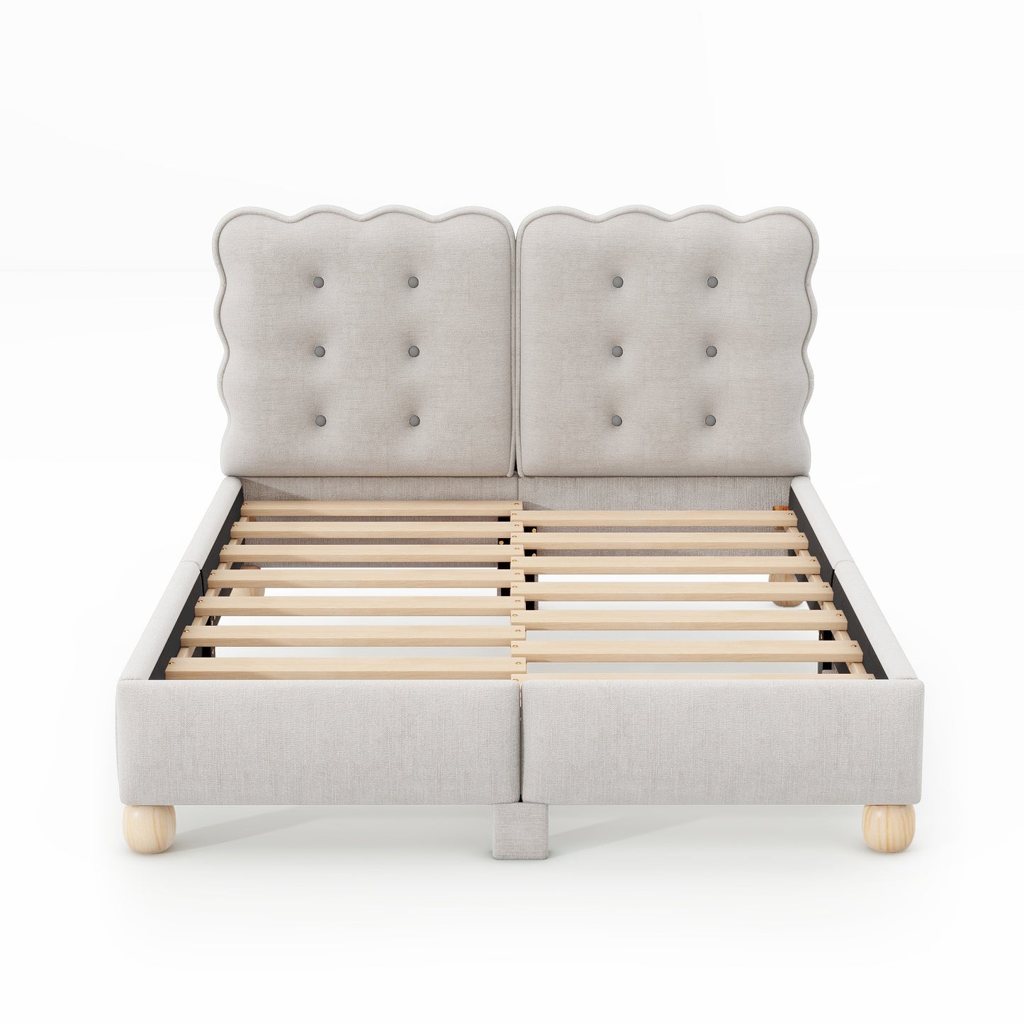 Full Size Upholstered Platform Bed with Support Legs,Beige