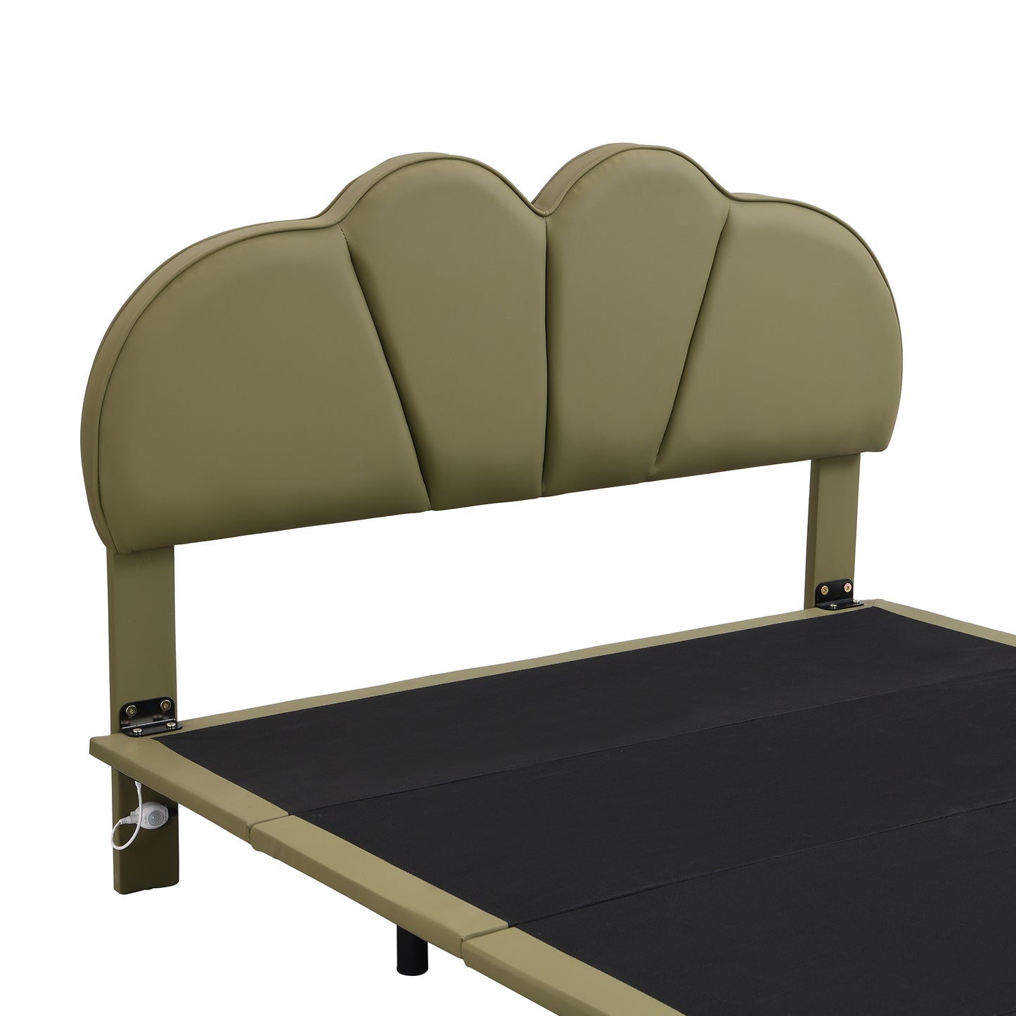 Full Size Upholstery LED Floating Bed with PU Leather Headboard and Support Legs,Green