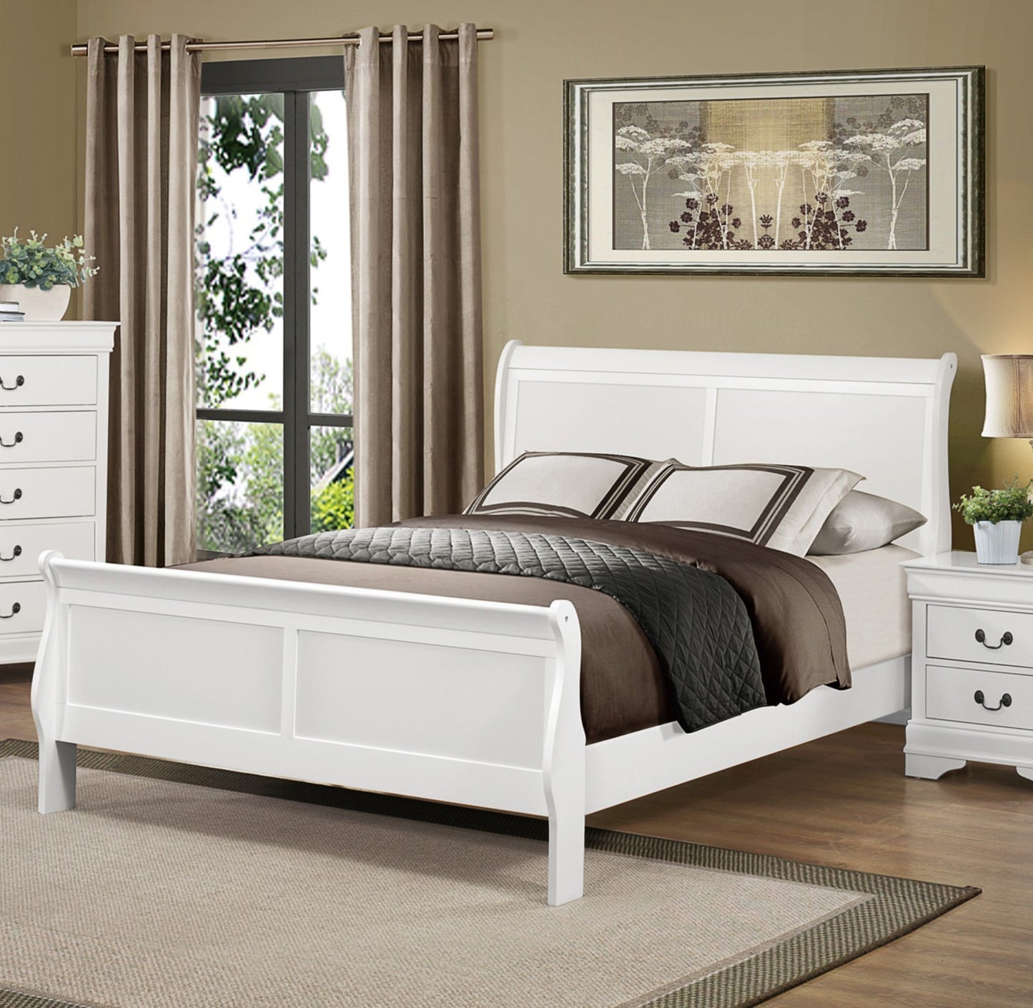 Classic Louis Philipe Style White Full Size Bed 1pc Traditional Design Bedroom Furniture Sleigh Bed