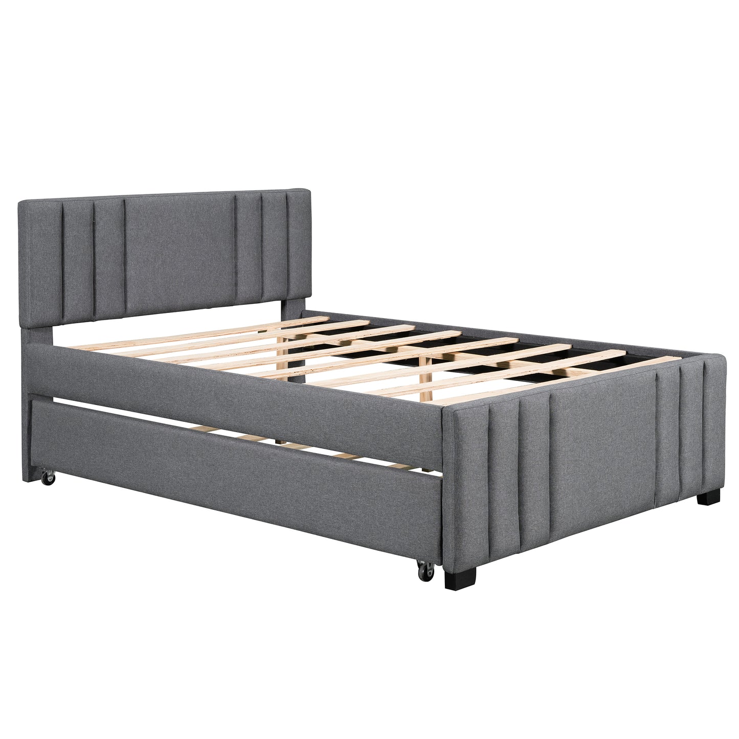 Full Upholstered Platform Bed with Trundle,Grey (OLD SKU:SM001006AAE)