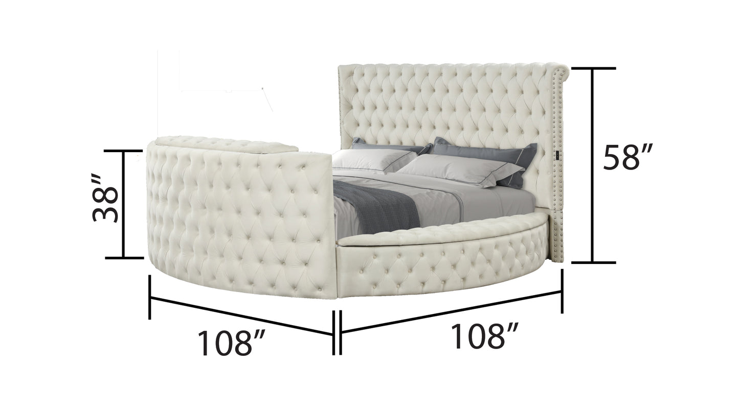 Modern Style Crystal Tufted Queen Bed  Made with wood in Cream