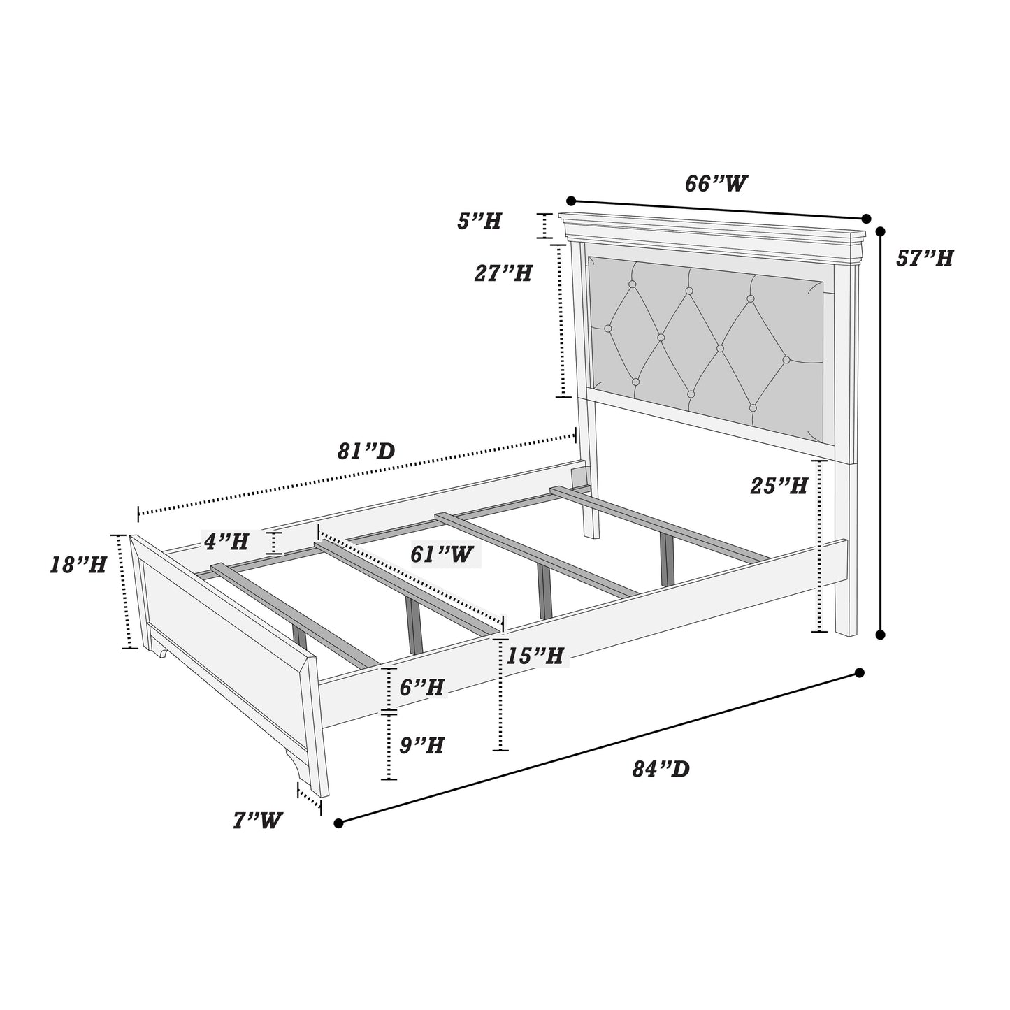 Dark Gray Faux Leather Tufted Headboard 1pc Queen Size Bed w LED Bedroom Furniture Gray Unique Texture FB Solid wood