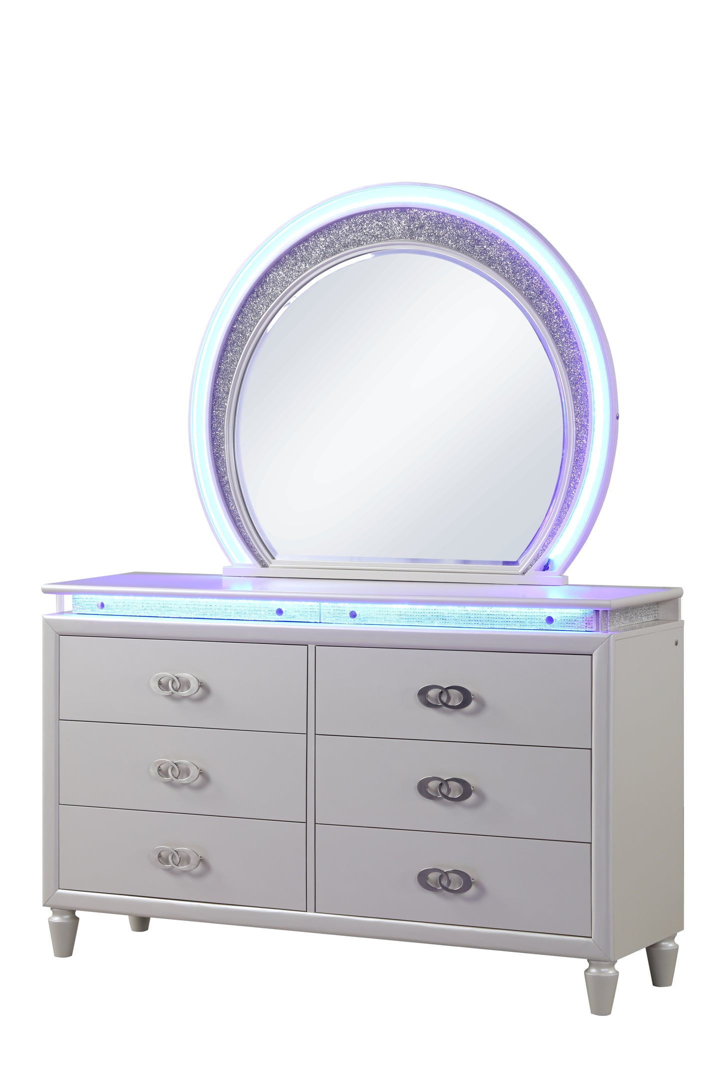 Juego de dormitorio King de 5 piezas con luces LED fabricado con madera en color blanco lechoso