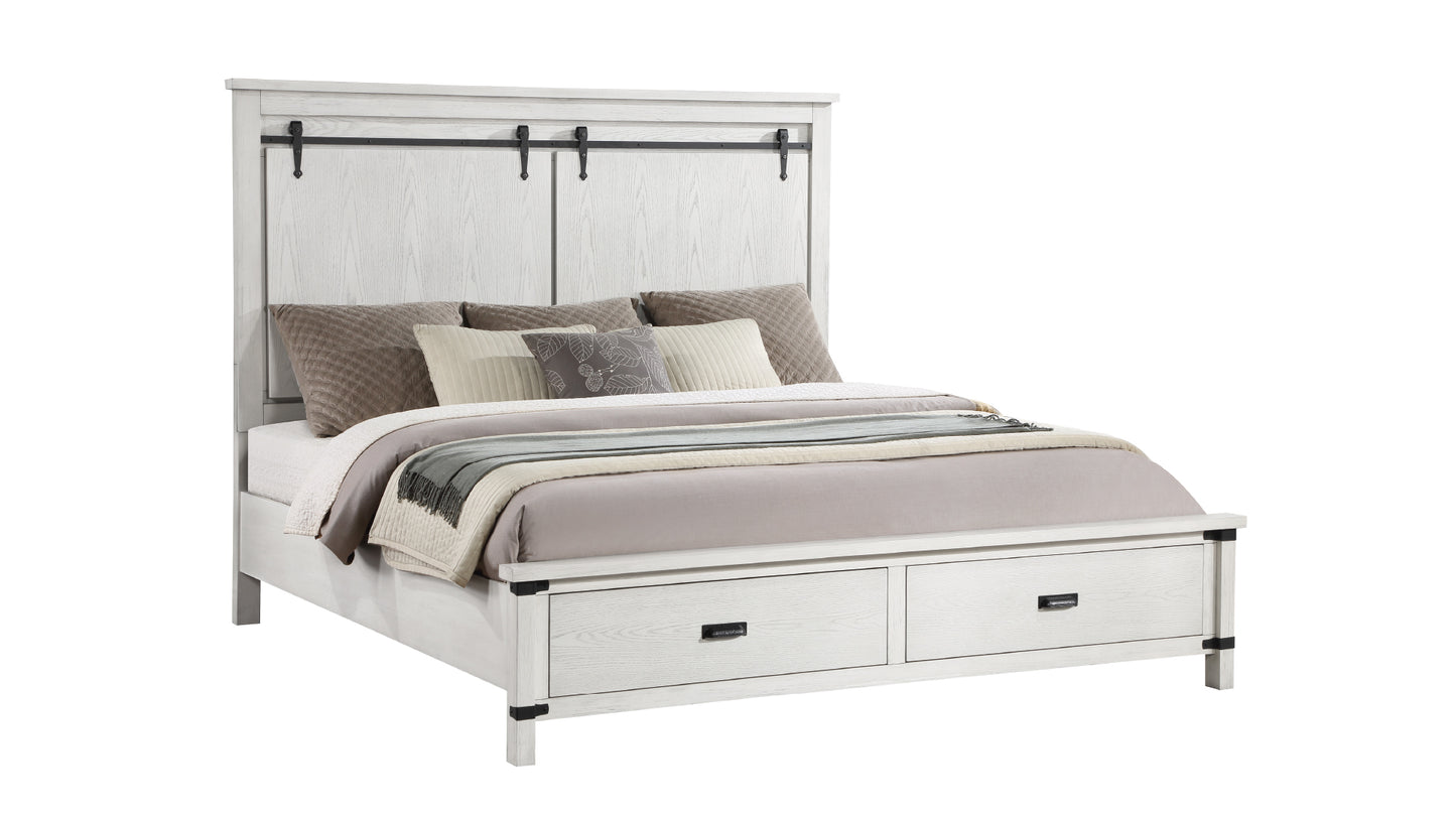 Juego de dormitorio de estilo moderno de 4 piezas con cama tamaño queen, fabricado con madera en color blanco antiguo