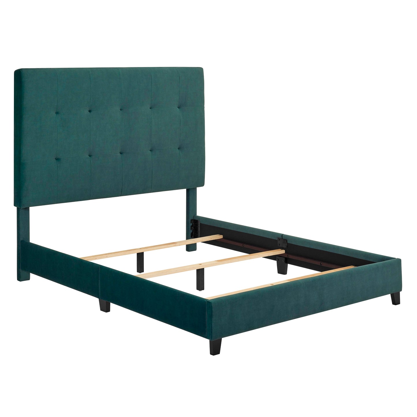 Bridgevine Home Queen Size Green Velvet Tufted Upholstered Platform Bed