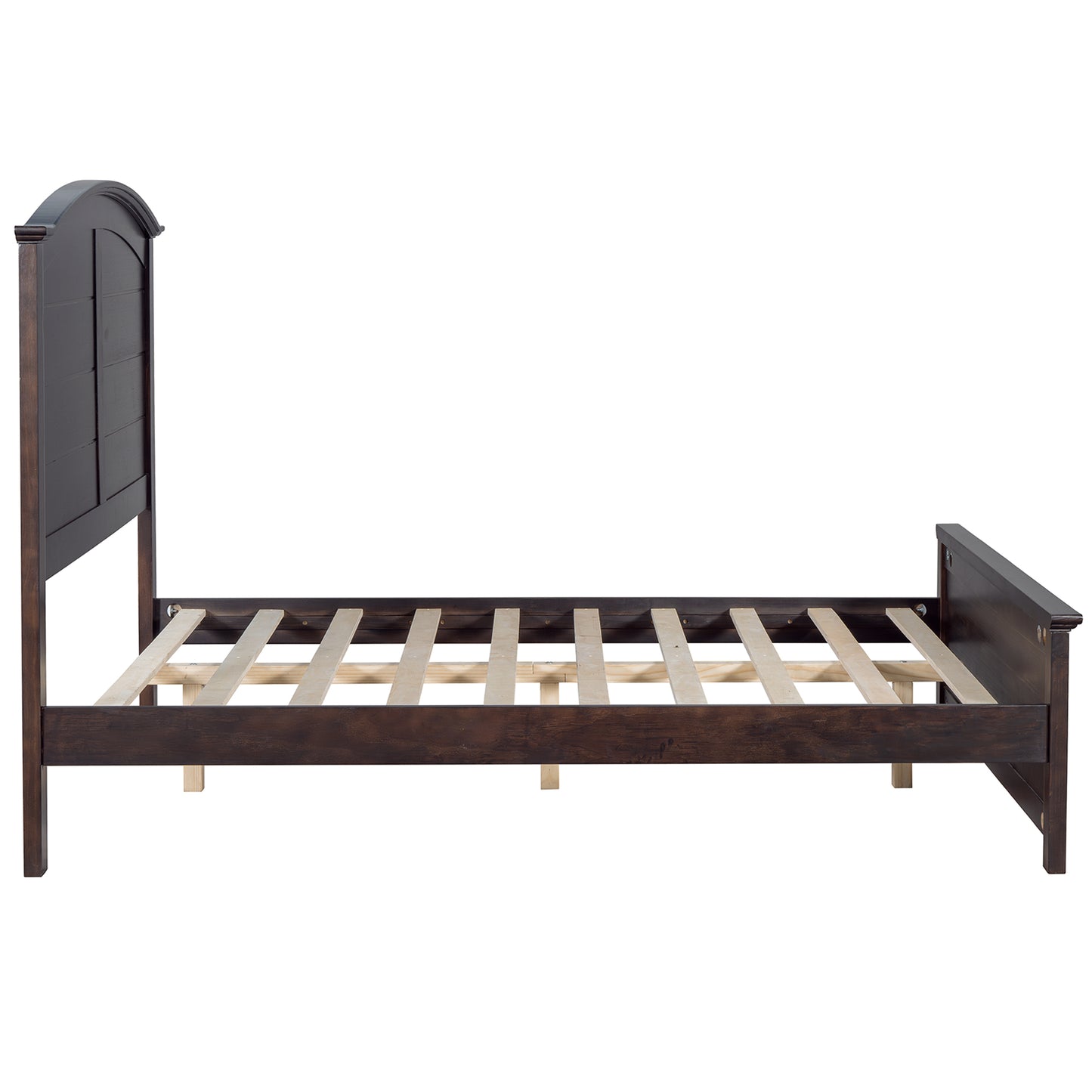 Farmhouse Wooden Platform Full Size Bed with Curl Design Headboard and Footboard for Teenager, Espresso