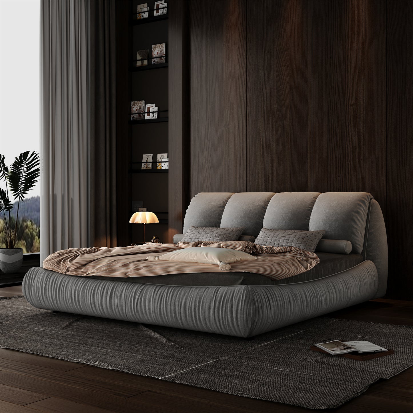 Queen Size Luxury Upholstered Platform Bed with Oversized Padded Backrest and Solid Wood Frame,suitable for Multiple heights of mattresses,Grey(Old Sku:W1885S00006)