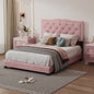 Full Size Upholstered Bed Frame with Rivet Design, Modern Velvet Platform Bed with Tufted Headboard,Pink