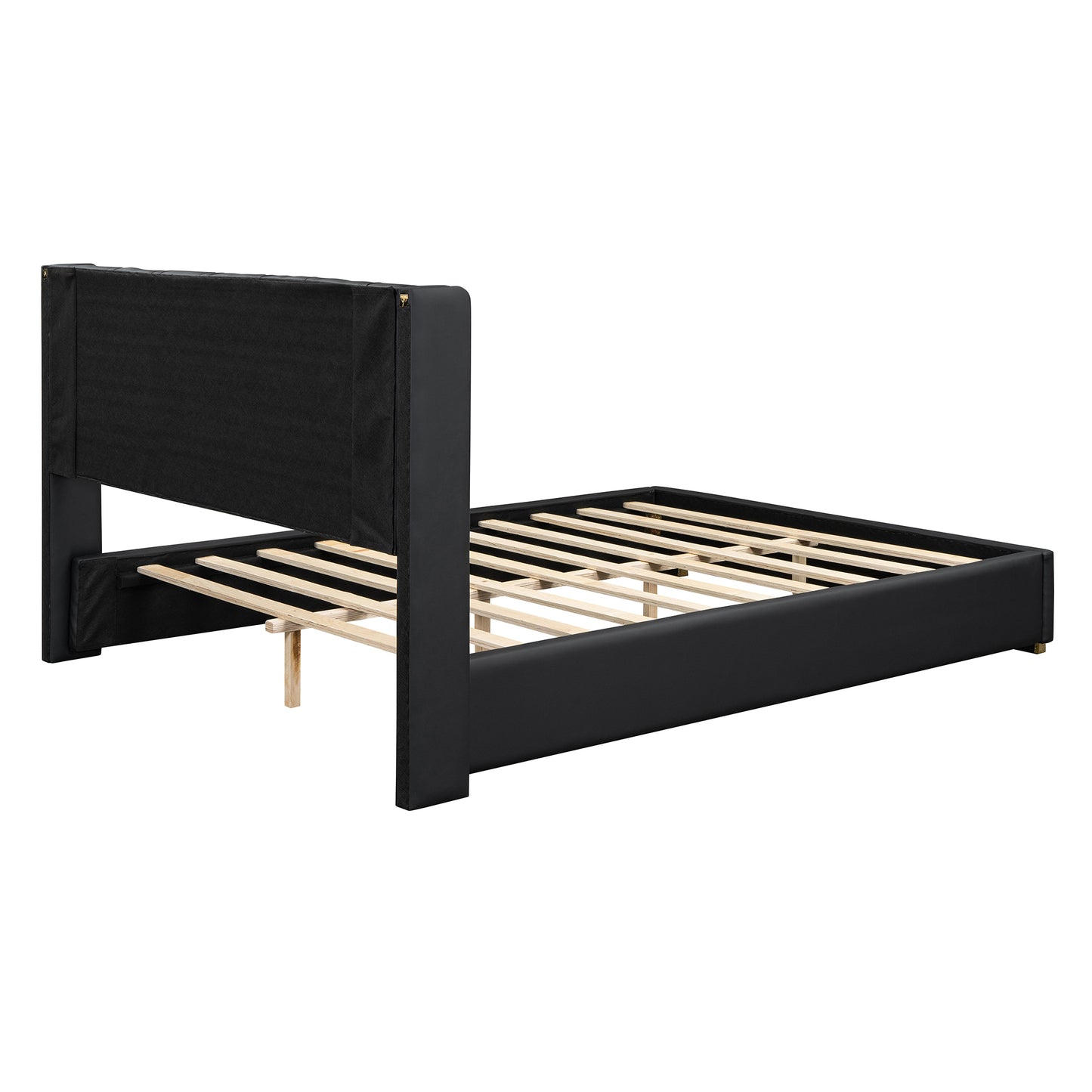 Full Size Upholstered Platform Bed with Metal Strips, Black