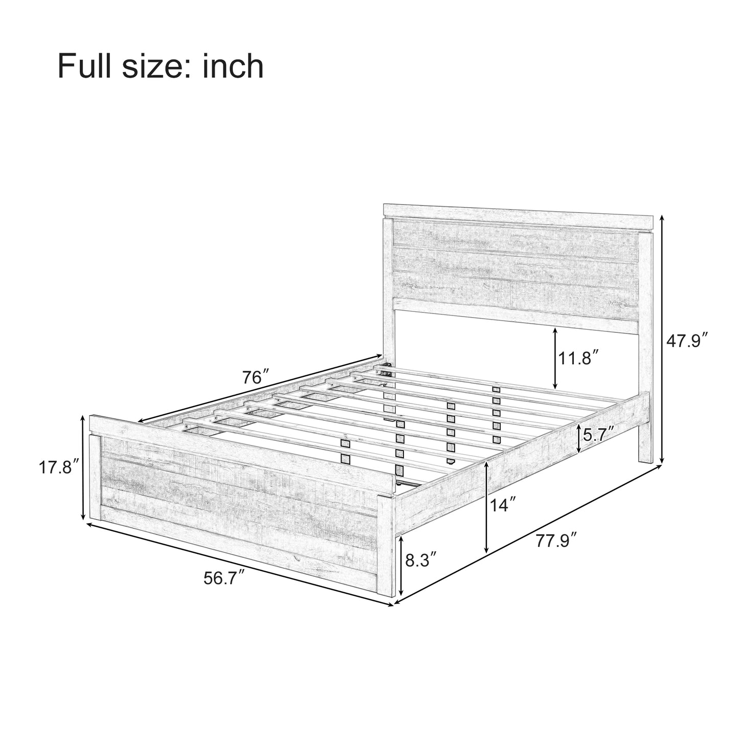 3 Pieces Vintage Farmhouse Style Full Size Platform Bed with 10 Wooden Slats Support + 2 Nightstands, No Box Spring Needed, Rustic Brown