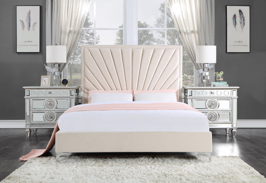 ACME Faiz Eastern King Bed, Beige Velvet BD00956EK