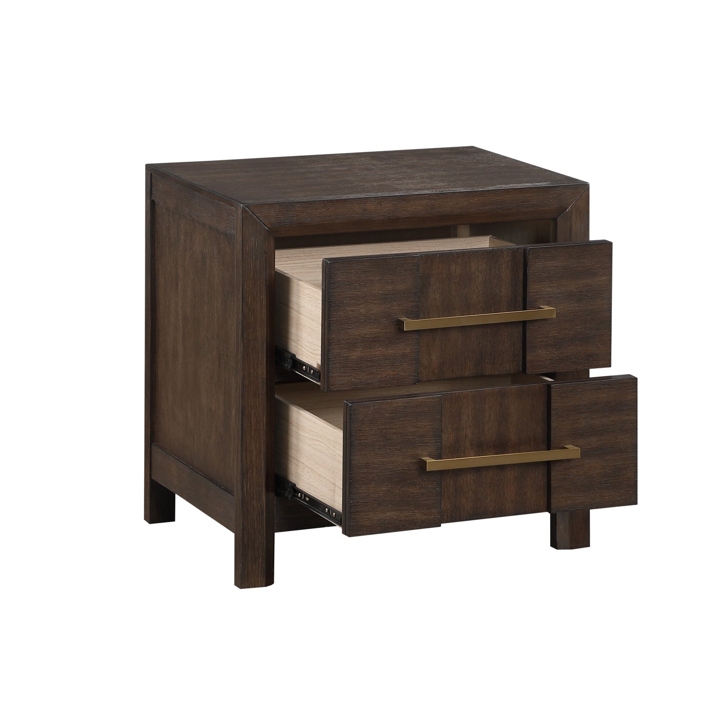 Modern Style King 5PC Storage Bedroom Set Made with Wood, LED Headboard, Bluetooth Speakers & USB Ports - Walnut