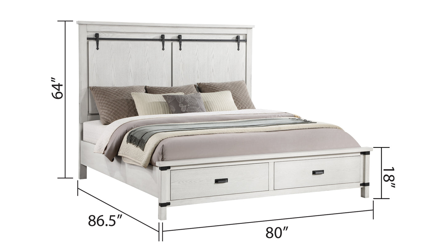 Juego de dormitorio de estilo moderno con cama tamaño king de 4 piezas fabricado con madera en color blanco antiguo