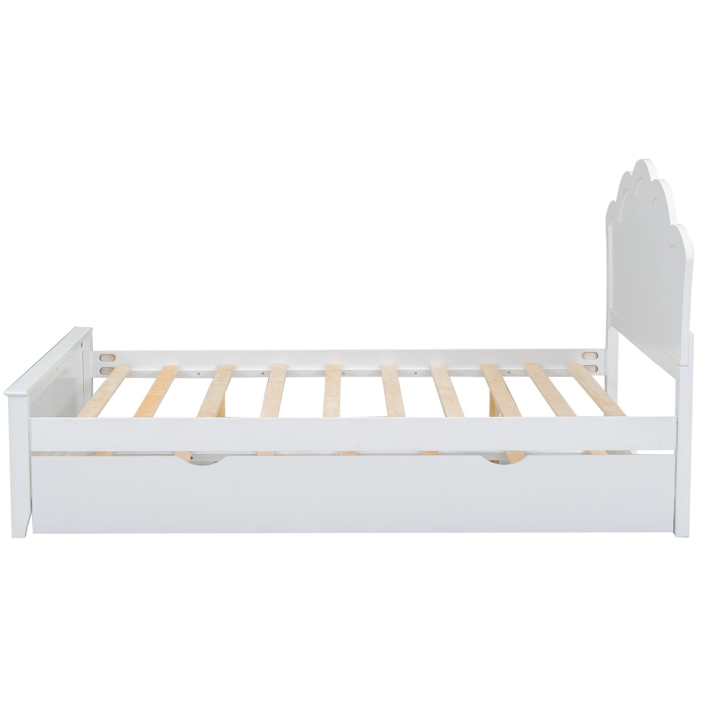 Full Size Wood Platform Bed with Headboard and Twin Size Trundle, White