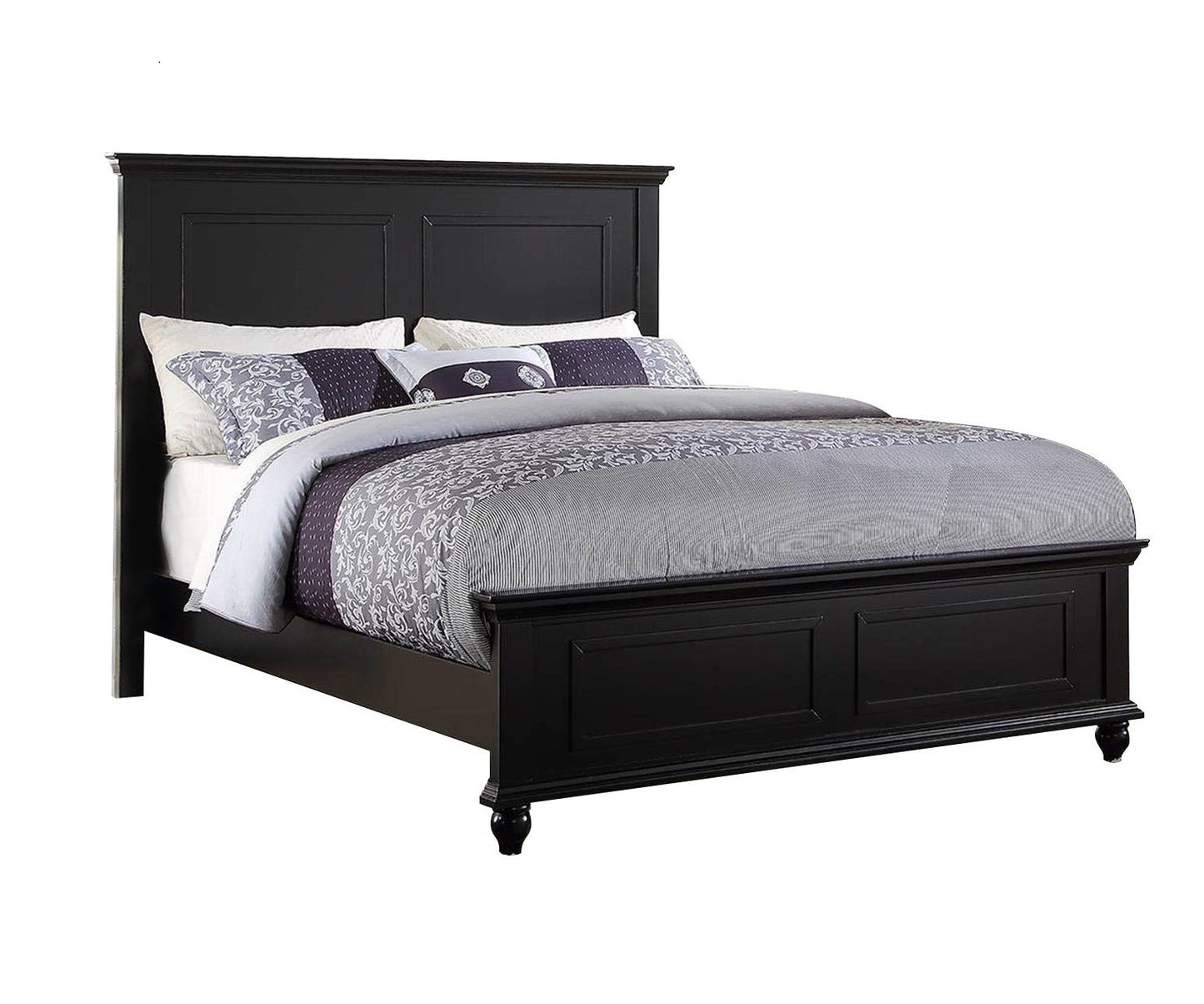 Black Color Eastern King Size Bed Bedroom Furniture High Panel Headboard Footboard Plywood 1pc Bedframe