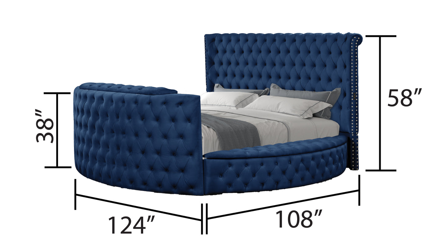 Modern Style Crystal Tufted King 5PC Bed room set Made with wood in Blue