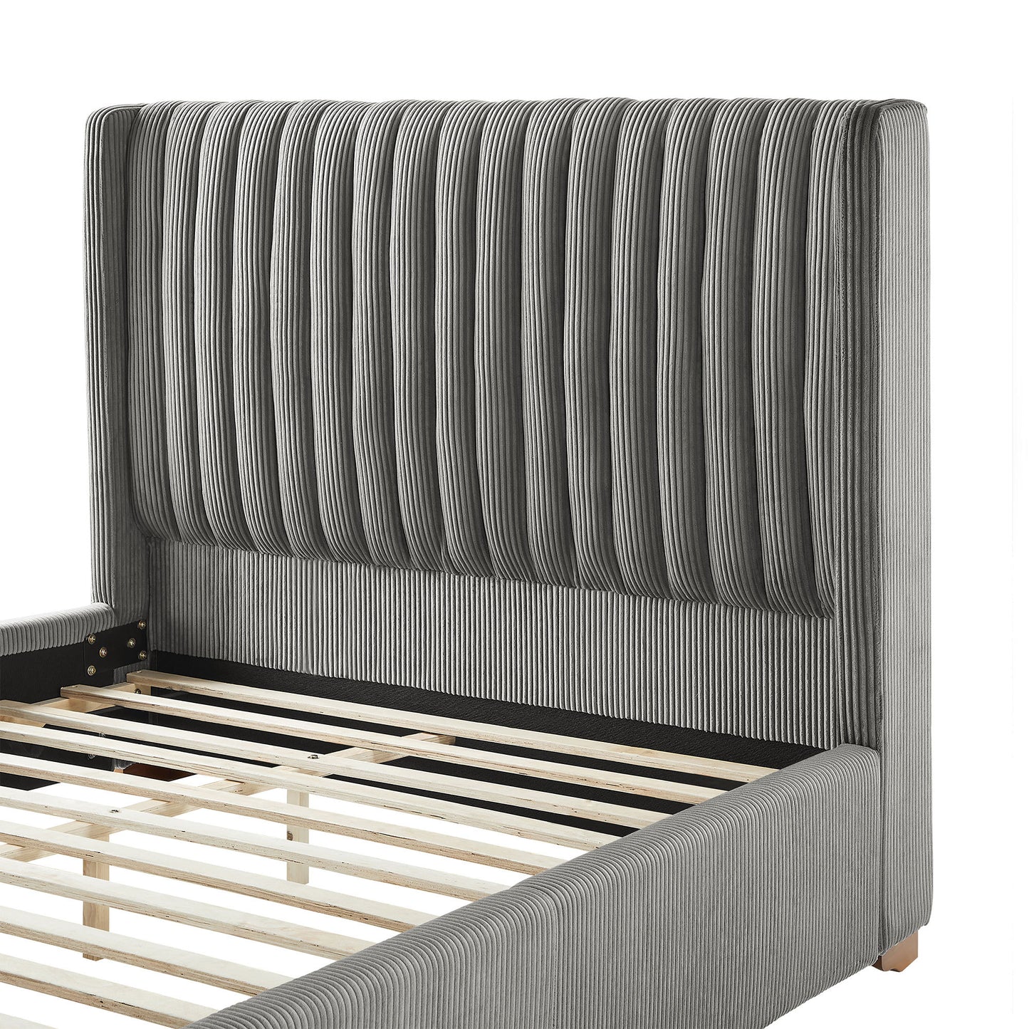 Queen Size Modern Design Bed Frame Upholstered Queen Bed Frame Platform with Headboard Corduroy Headboard Wooden Slats Support, No Box Spring Needed,Mattress Foundation,Dark Grey